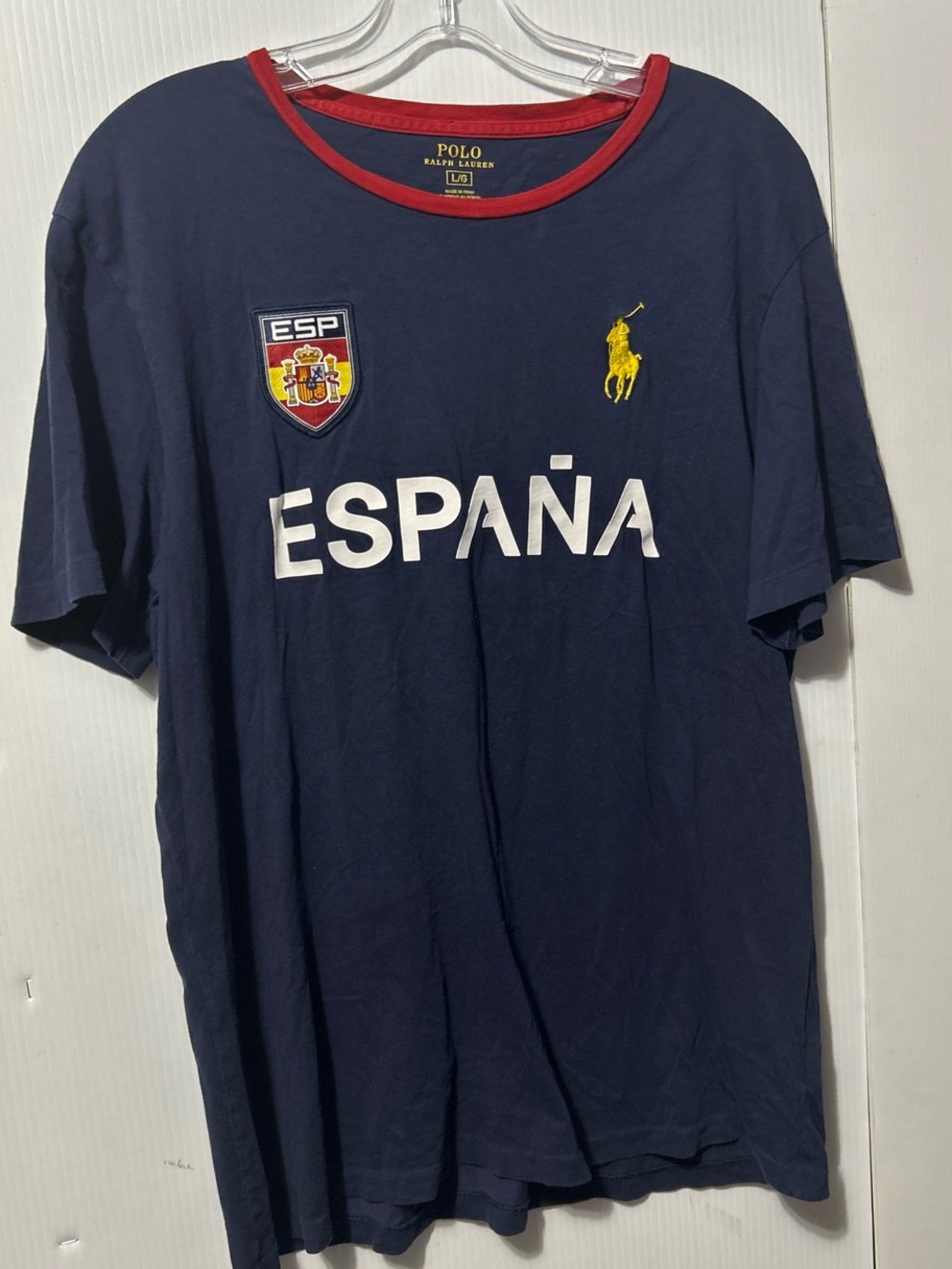 Polo by Ralph Lauren Navy España Crew Neck T-Shirt with Red Trim